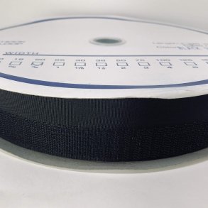 Burrebnd / gribebnd - krog, sort, 20 mm, med psyningsstykke, (25 m rulle)