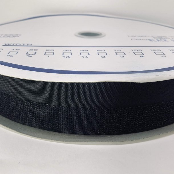 Burreb�nd / gribeb�nd - krog, sort, 20 mm, med p�syningsstykke, (25 m rulle)