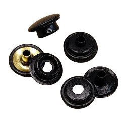 15 mm sort lakeret messing trykknapper  - pose m. 10 stk.